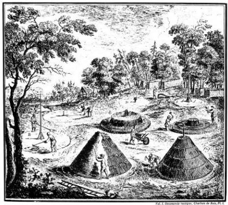 image of charcoal making in Europe mid-1700s